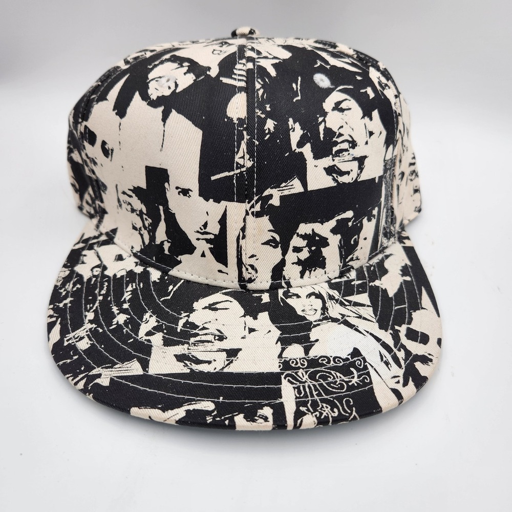 CLH Baseball Hat Mens 7 1/4 Beige Black Hip Hop Graphic Print Fitted Adjustable